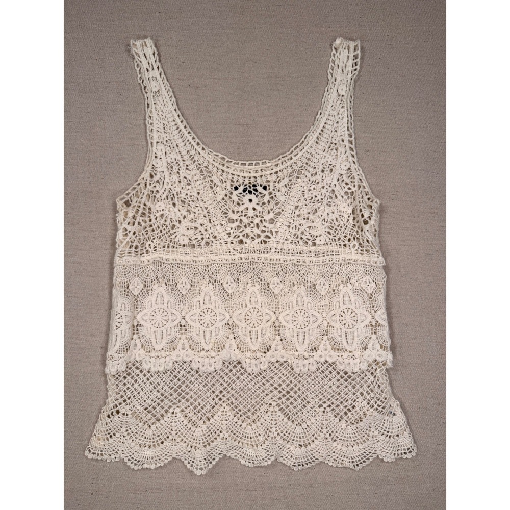 American Eagle Outfitters Women Cream Crochet Lace Boho Tank Top Medium